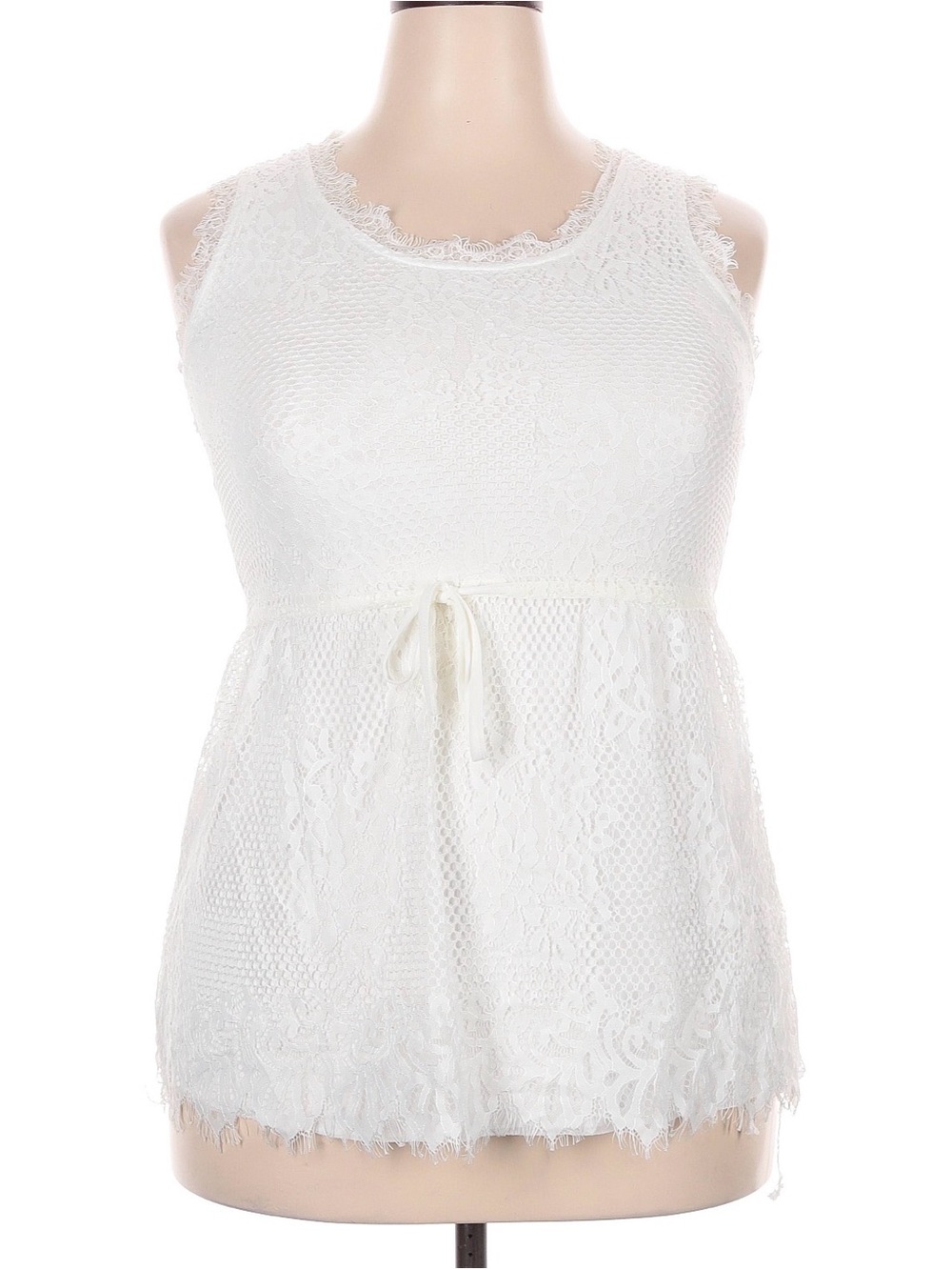 Lace Tie-Waist White Tank Top